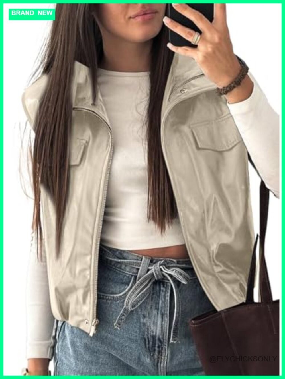 Sleeveless Faux Leather Motorcycle Vest Zip Up Stand Neck Fall Winter